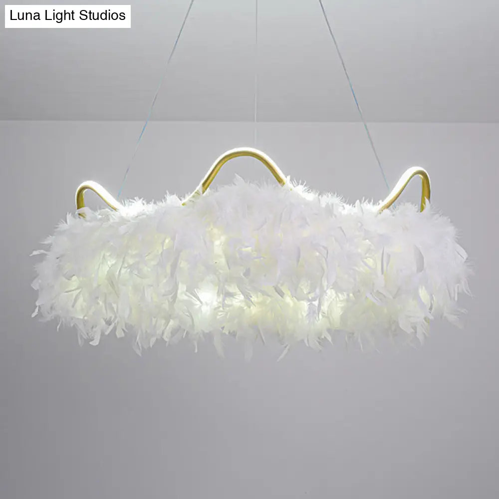 Minimalist Feather White Crown Led Chandelier - Ideal For Kids Bedroom Hanging Light