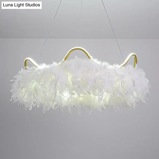 Minimalist Feather White Crown Led Chandelier - Ideal For Kids Bedroom Hanging Light