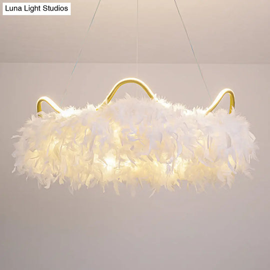 Minimalist Feather White Crown Led Chandelier - Ideal For Kids Bedroom Hanging Light