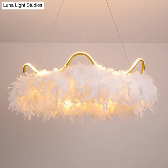 Minimalist Feather White Crown Led Chandelier - Ideal For Kids Bedroom Hanging Light