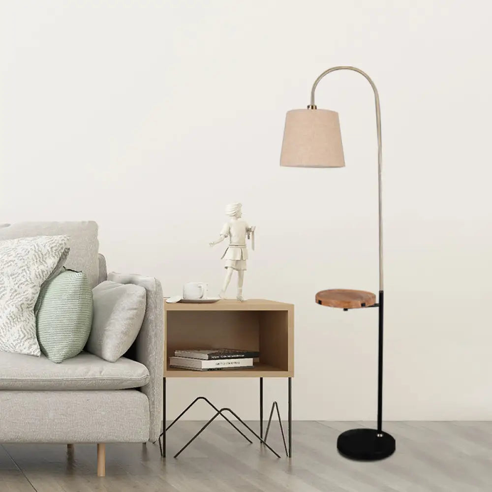 Minimalist Flaxen Barrel Shade Floor Lamp With Wooden Panel