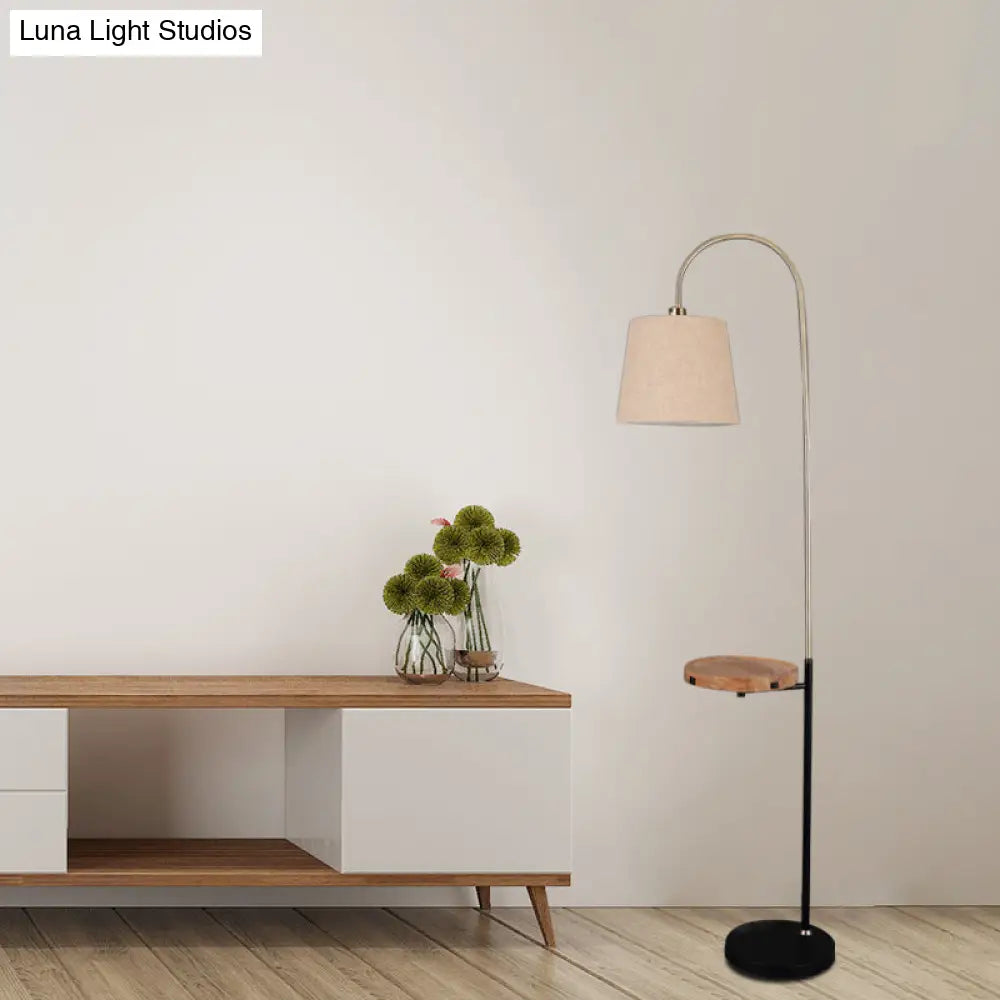 Minimalist Flaxen Barrel Shade Floor Lamp With Wooden Panel