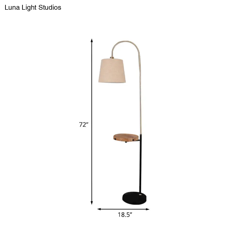 Minimalist Flaxen Barrel Shade Floor Lamp With Wooden Panel