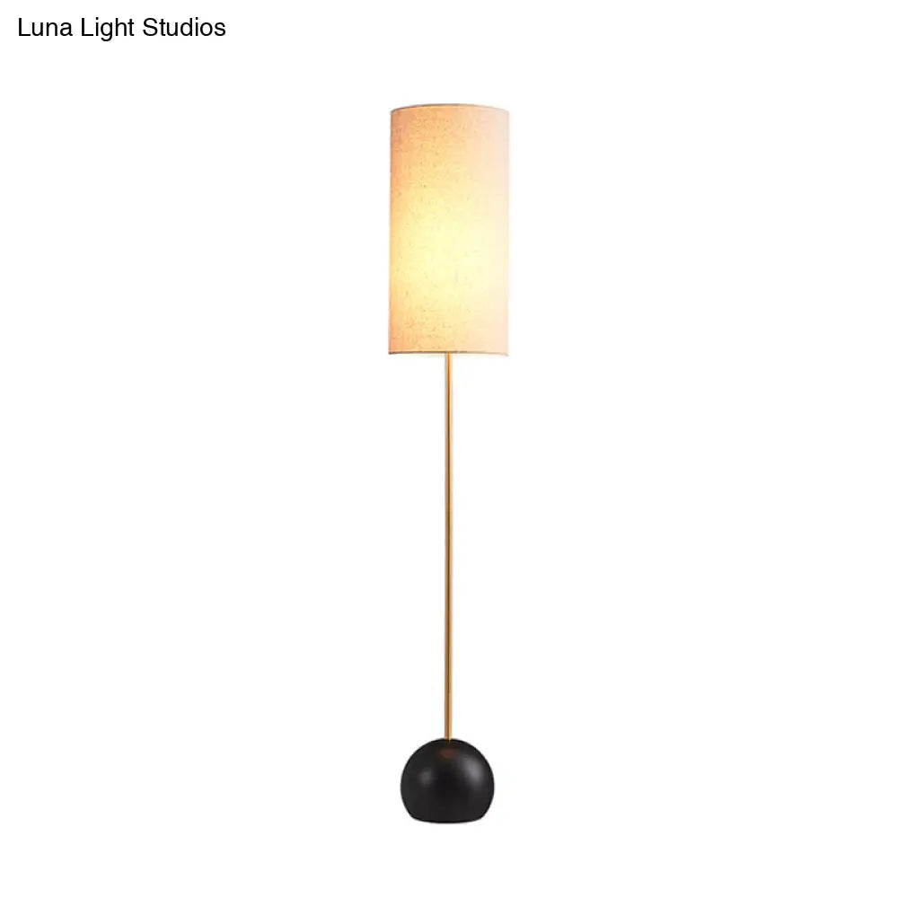 Minimalist Flaxen/Beige 1-Light Standing Floor Lamp With Cylindrical Fabric Shade - Ideal For Living