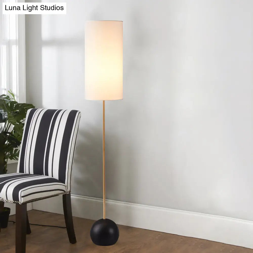 Minimalist Flaxen/Beige 1-Light Standing Floor Lamp With Cylindrical Fabric Shade - Ideal For Living