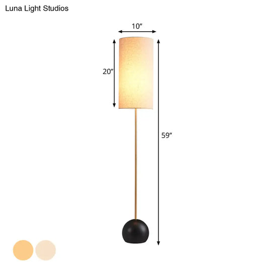 Minimalist Flaxen/Beige 1-Light Standing Floor Lamp With Cylindrical Fabric Shade - Ideal For Living