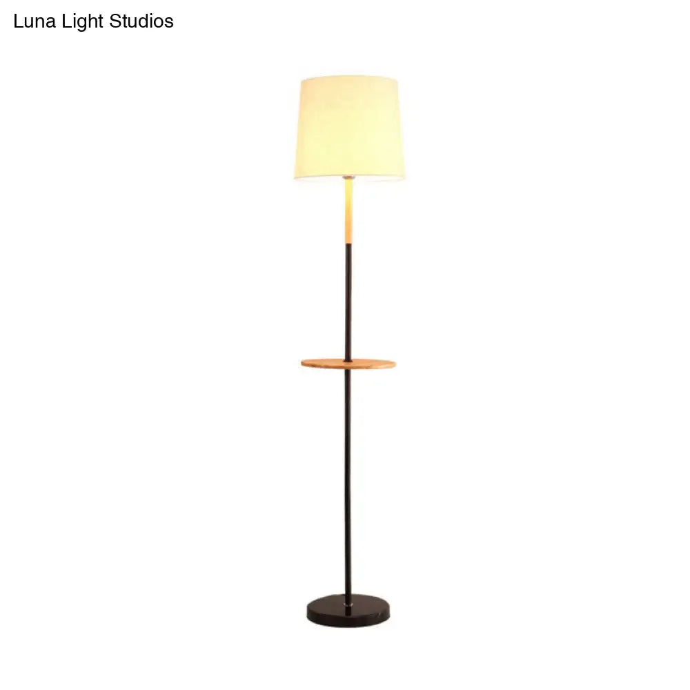 Minimalist Flaxen Drum Table Lamp For Living Room Floor - 1-Light Light Fabric