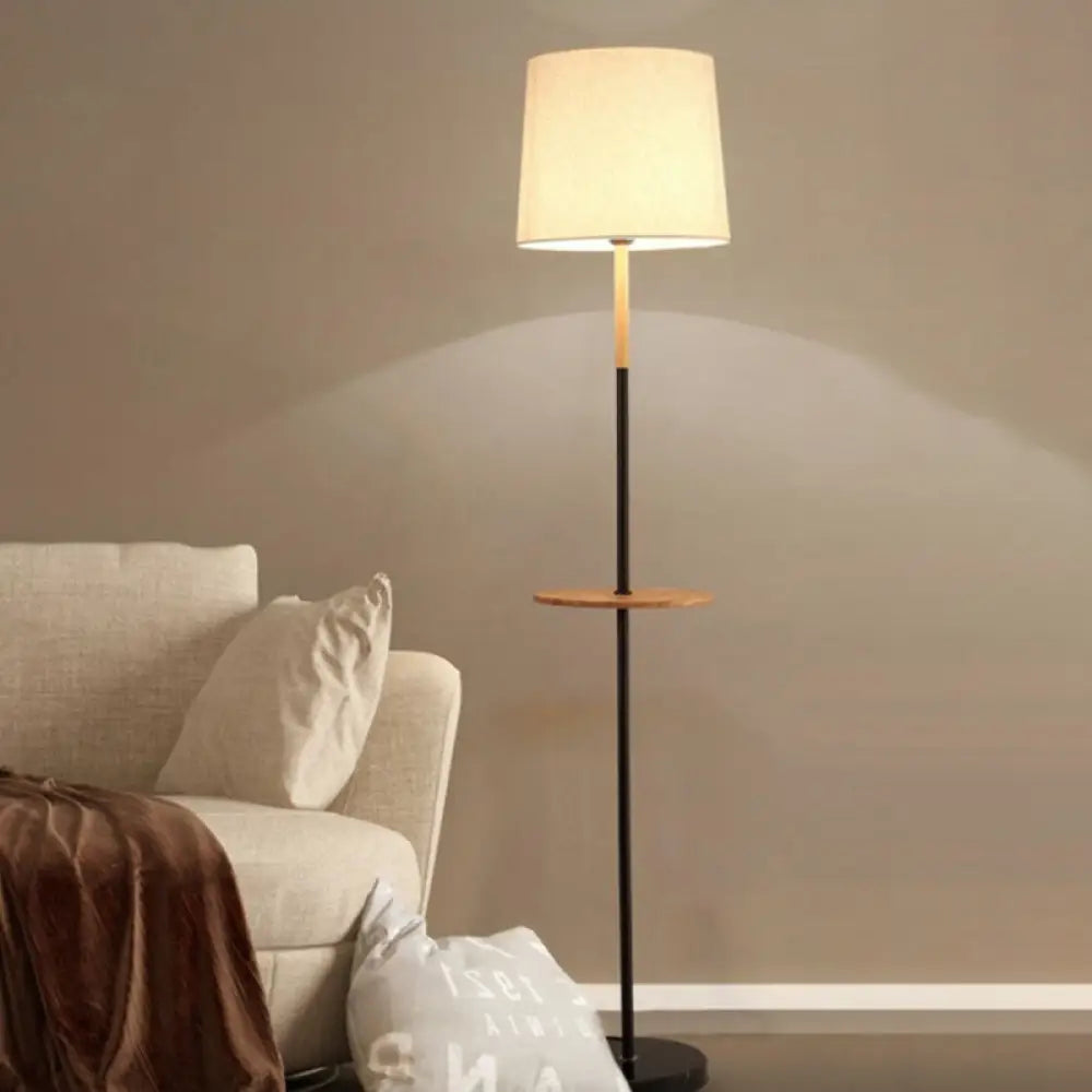 Minimalist Flaxen Drum Table Lamp For Living Room Floor - 1-Light Light Fabric