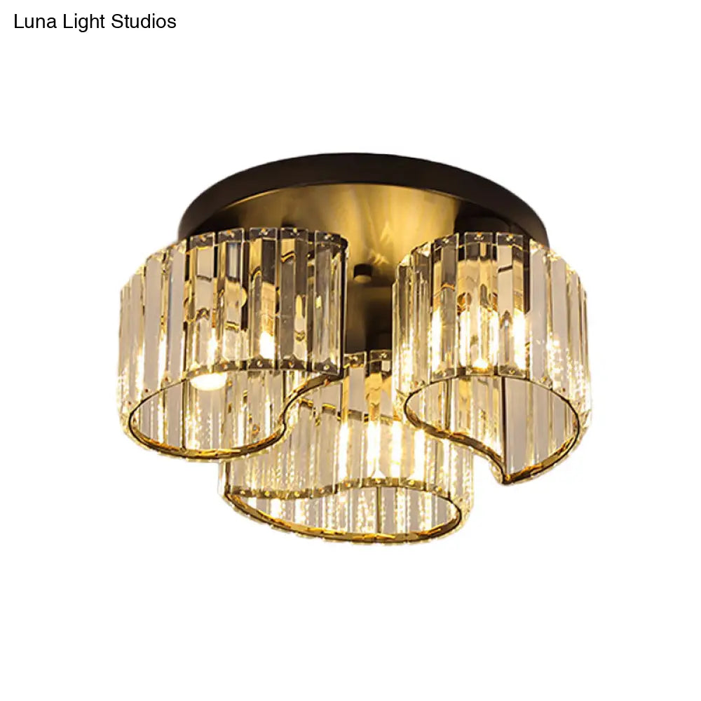 Minimalist Floral Clear Crystal Ceiling Flush Mount Lighting In Black - 3/5 - Head Option