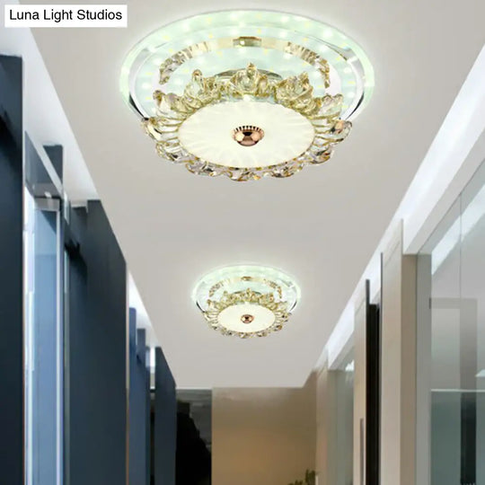 Minimalist Floral Crystal Led Flush Mount For Foyer Lighting Clear / White Round