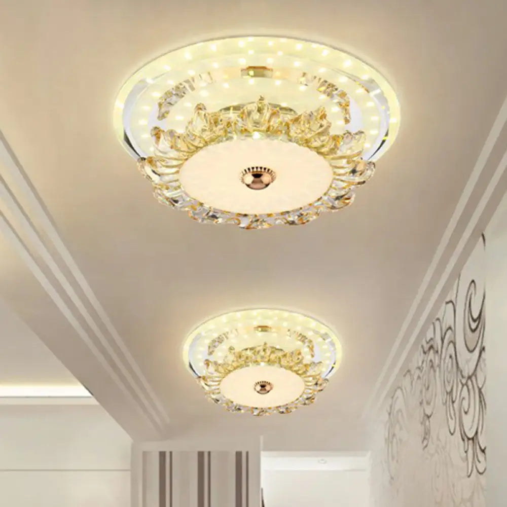Minimalist Floral Crystal Led Flush Mount For Foyer Lighting Clear / Third Gear Round