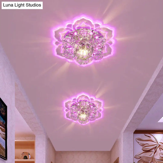 Minimalist Floral Led Crystal Surface Mount Ceiling Light For Hallway