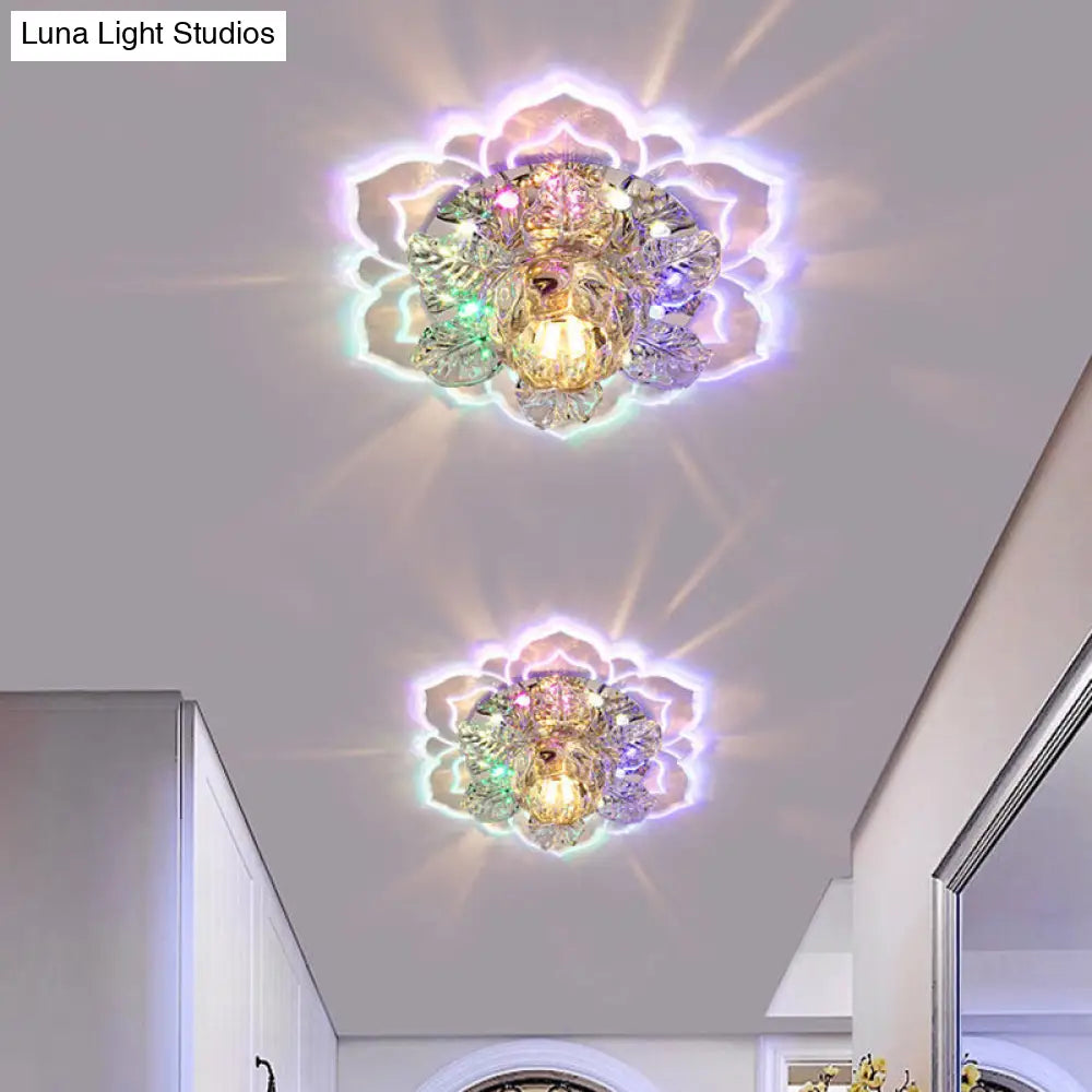 Minimalist Floral Led Crystal Surface Mount Ceiling Light For Hallway