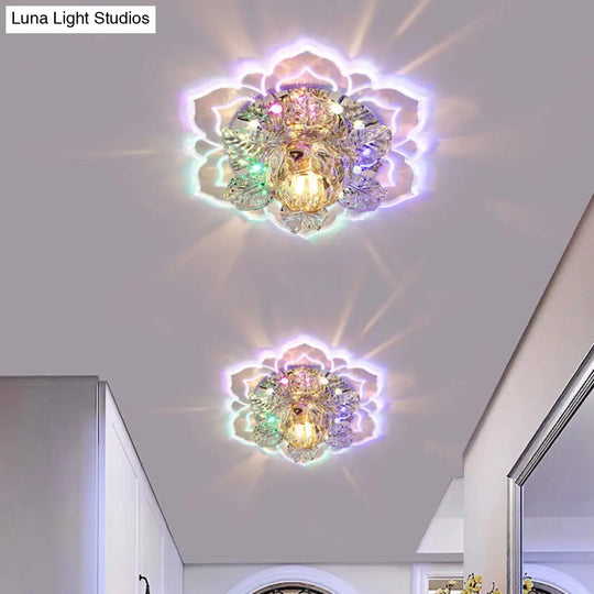 Minimalist Floral Led Crystal Surface Mount Ceiling Light For Hallway