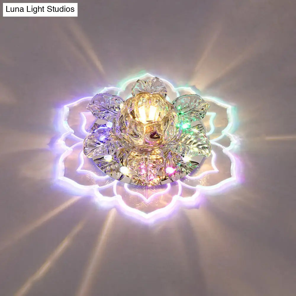 Minimalist Floral Led Crystal Surface Mount Ceiling Light For Hallway Clear / Multi Color