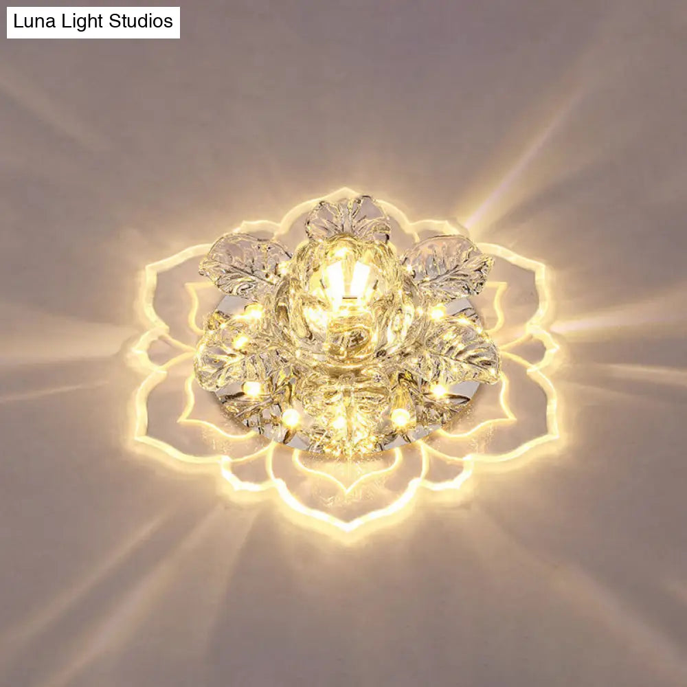 Minimalist Floral Led Crystal Surface Mount Ceiling Light For Hallway Clear / Warm