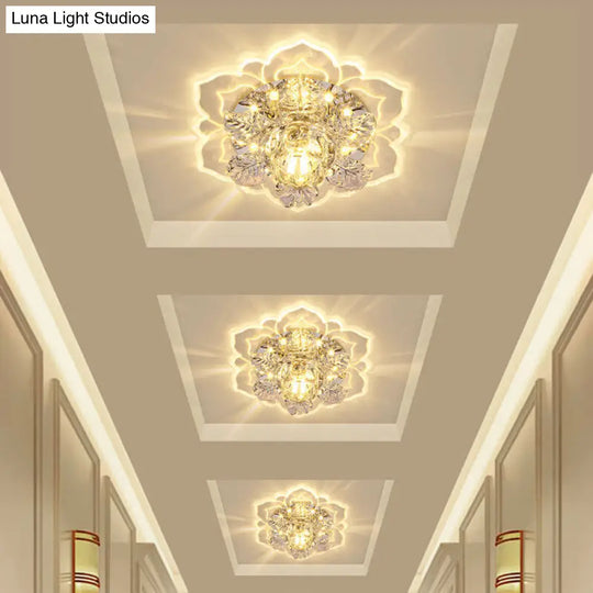 Minimalist Floral Led Crystal Surface Mount Ceiling Light For Hallway