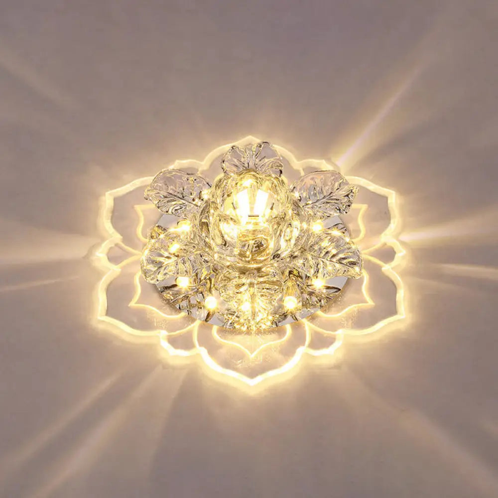 Minimalist Floral Led Crystal Surface Mount Ceiling Light For Hallway Clear / Warm