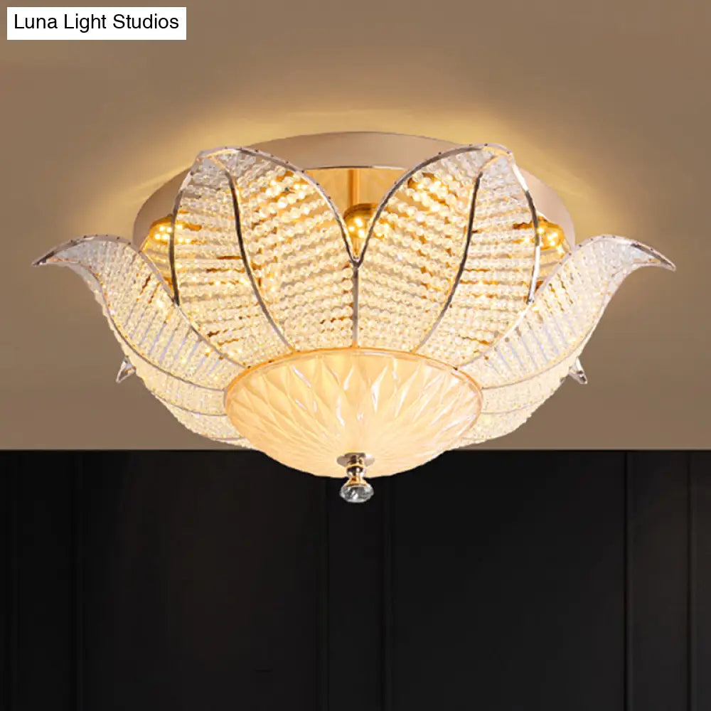 Minimalist Flower Crystal Ceiling Mount Led Flush Lighting - Gold Finish (14/19.5/23.5 Wide) Bedroom