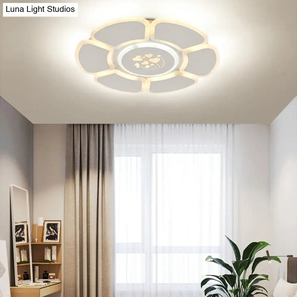 Minimalist Flower Led Ceiling Lamp For Bedroom In White