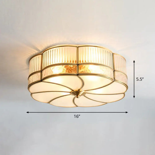 Minimalist Flower Shaped Glass Ceiling Light Fixture - Ribbed With Brass Accents Flush Mount 4 /