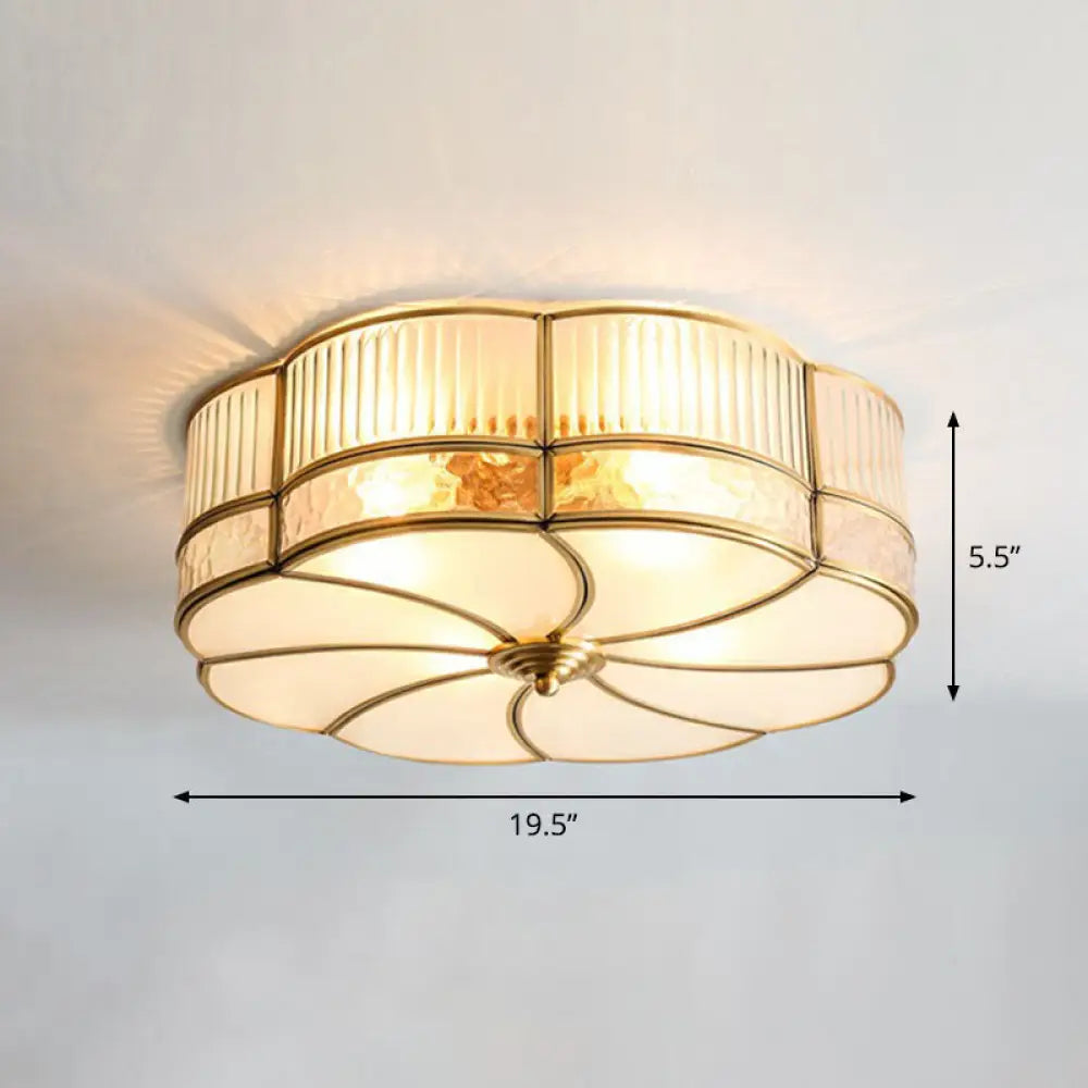 Minimalist Flower Shaped Glass Ceiling Light Fixture - Ribbed With Brass Accents Flush Mount 5 /