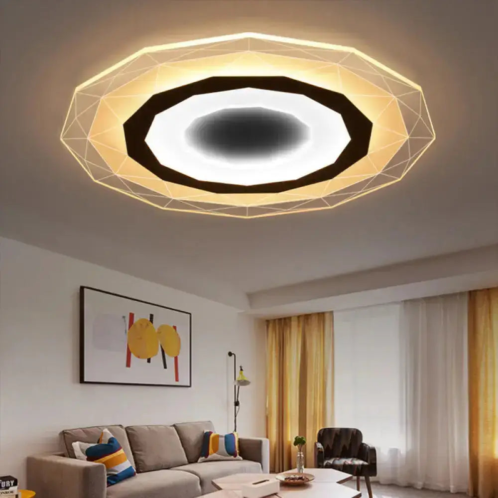 Minimalist Flush Mount Led Ceiling Lamp In White With Ultrathin Design & Acrylic Finish / Diamond