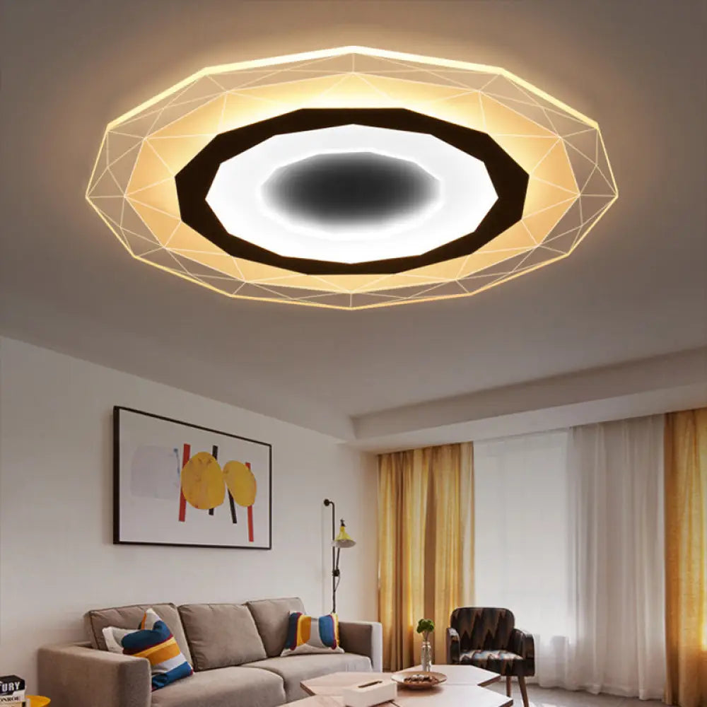 Minimalist Flush Mount Led Ceiling Lamp In White With Ultrathin Design & Acrylic Finish / Diamond
