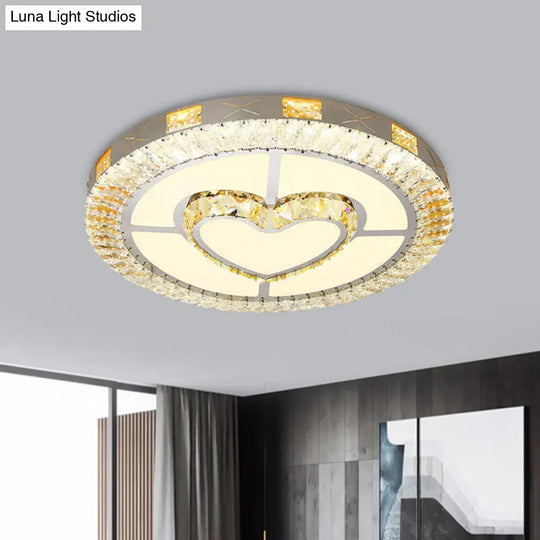 Minimalist Flush Mount Led Chrome Lamp With Beveled Crystal For Sleeping Room / Loving Heart