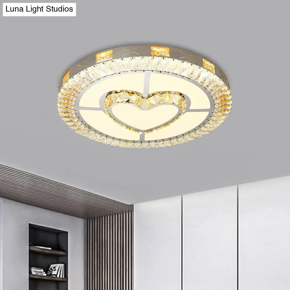 Minimalist Flush Mount Led Chrome Lamp With Beveled Crystal For Sleeping Room