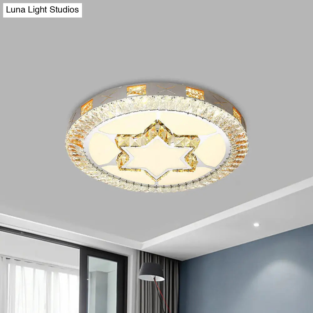 Minimalist Flush Mount Led Chrome Lamp With Beveled Crystal For Sleeping Room / Star