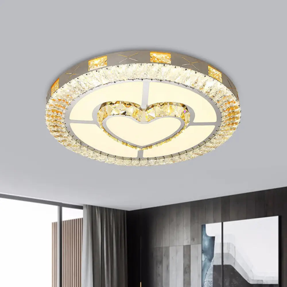 Minimalist Flush Mount Led Chrome Lamp With Beveled Crystal For Sleeping Room / Loving Heart