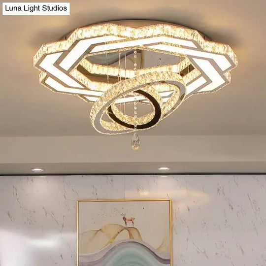 Minimalist Flush Mount Led Crystal Ring Light For Living Room Ceiling