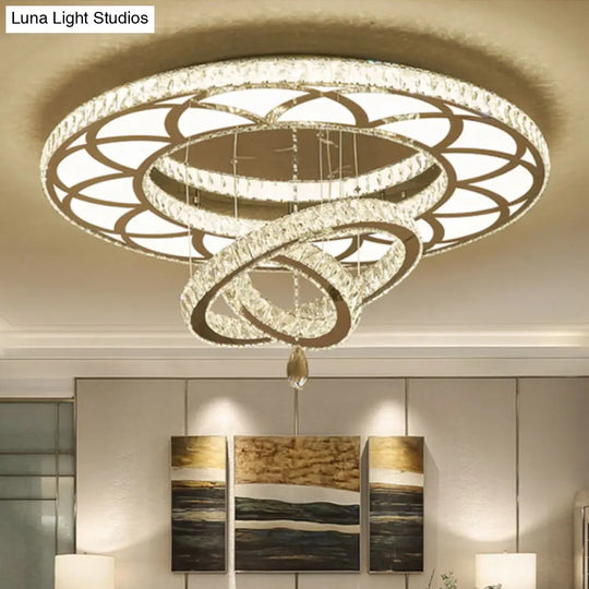 Minimalist Flush Mount Led Crystal Ring Light For Living Room Ceiling Clear / Small Round