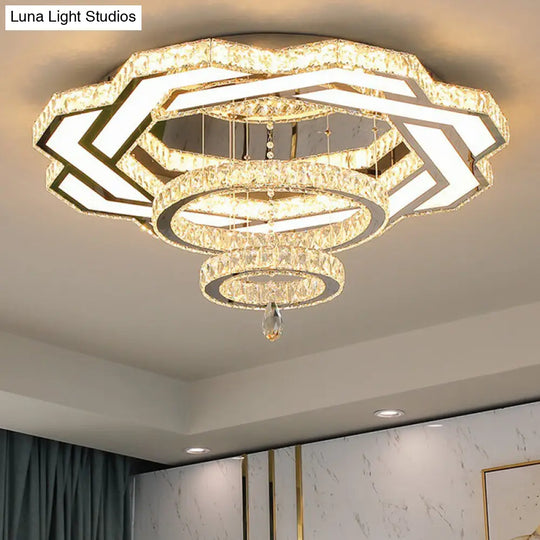 Minimalist Flush Mount Led Crystal Ring Light For Living Room Ceiling Clear / Small Flower