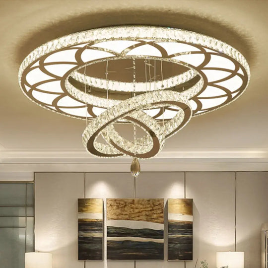 Minimalist Flush Mount Led Crystal Ring Light For Living Room Ceiling Clear / Small Round