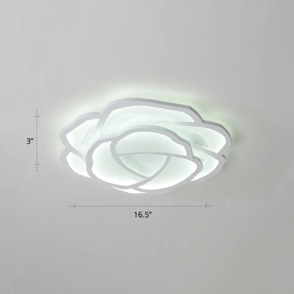 Minimalist Flushmount Led Ceiling Light For Bedroom - White Rose Acrylic Surface Mount / 16.5’