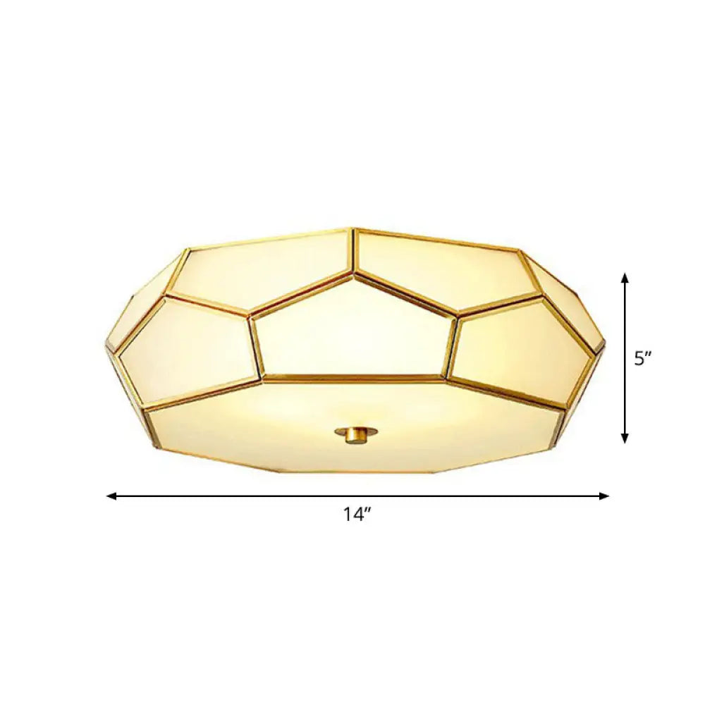 Minimalist Football Design Ceiling Light With Brass Finish – Flush Mount Glass Fixture / 14’