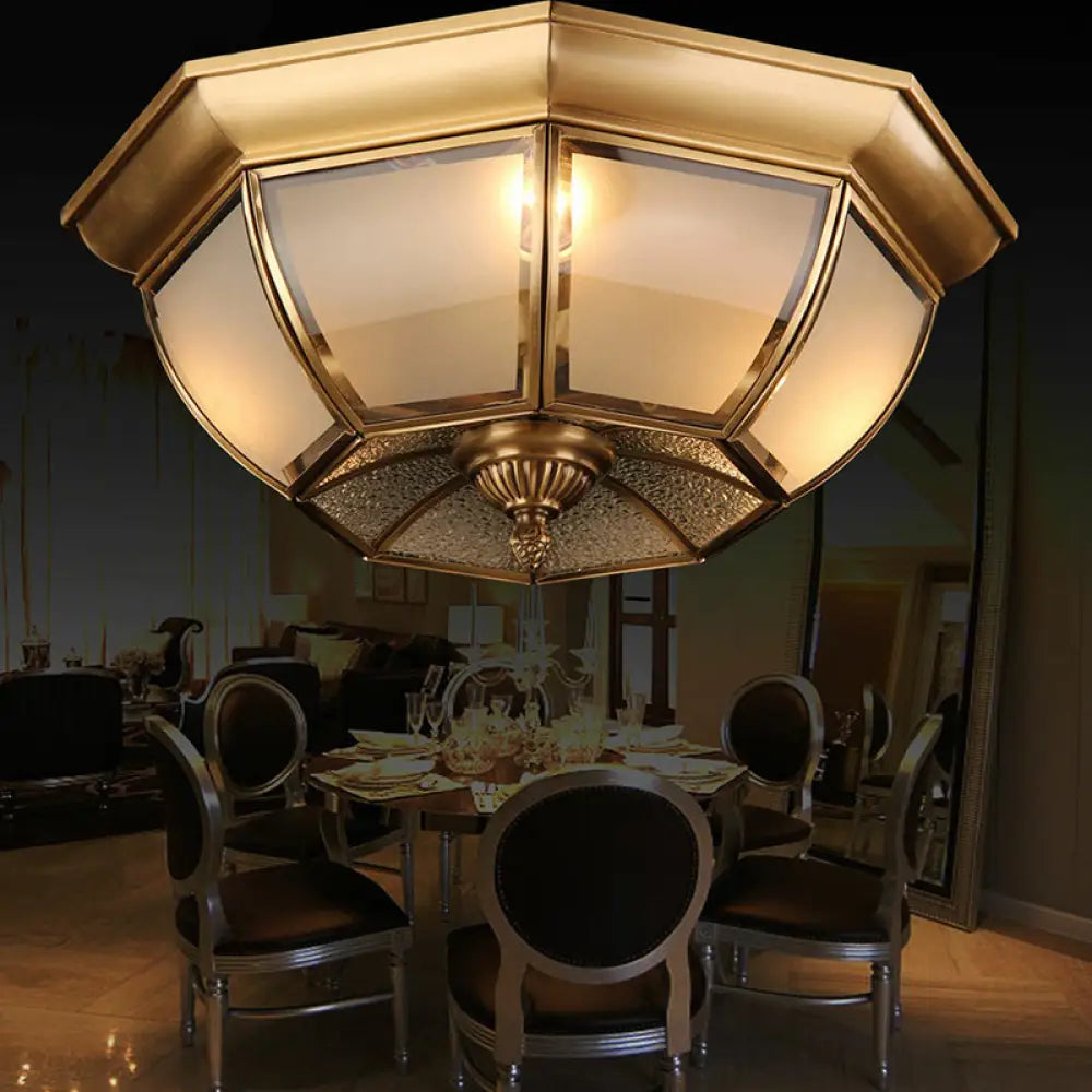 Minimalist Frosted Glass Brass Flushmount Ceiling Light For Dining Room / 14’