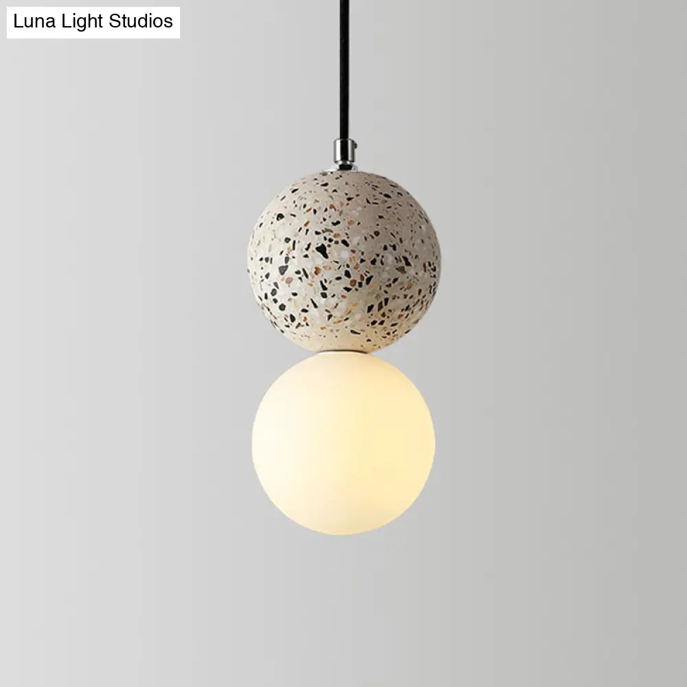 Minimalist Frosted Glass Pendant Light With Terrazzo Accent - Ideal For Dining Room