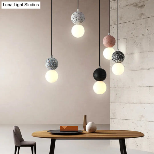 Minimalist Frosted Glass Pendant Light With Terrazzo Decor For Dining Room