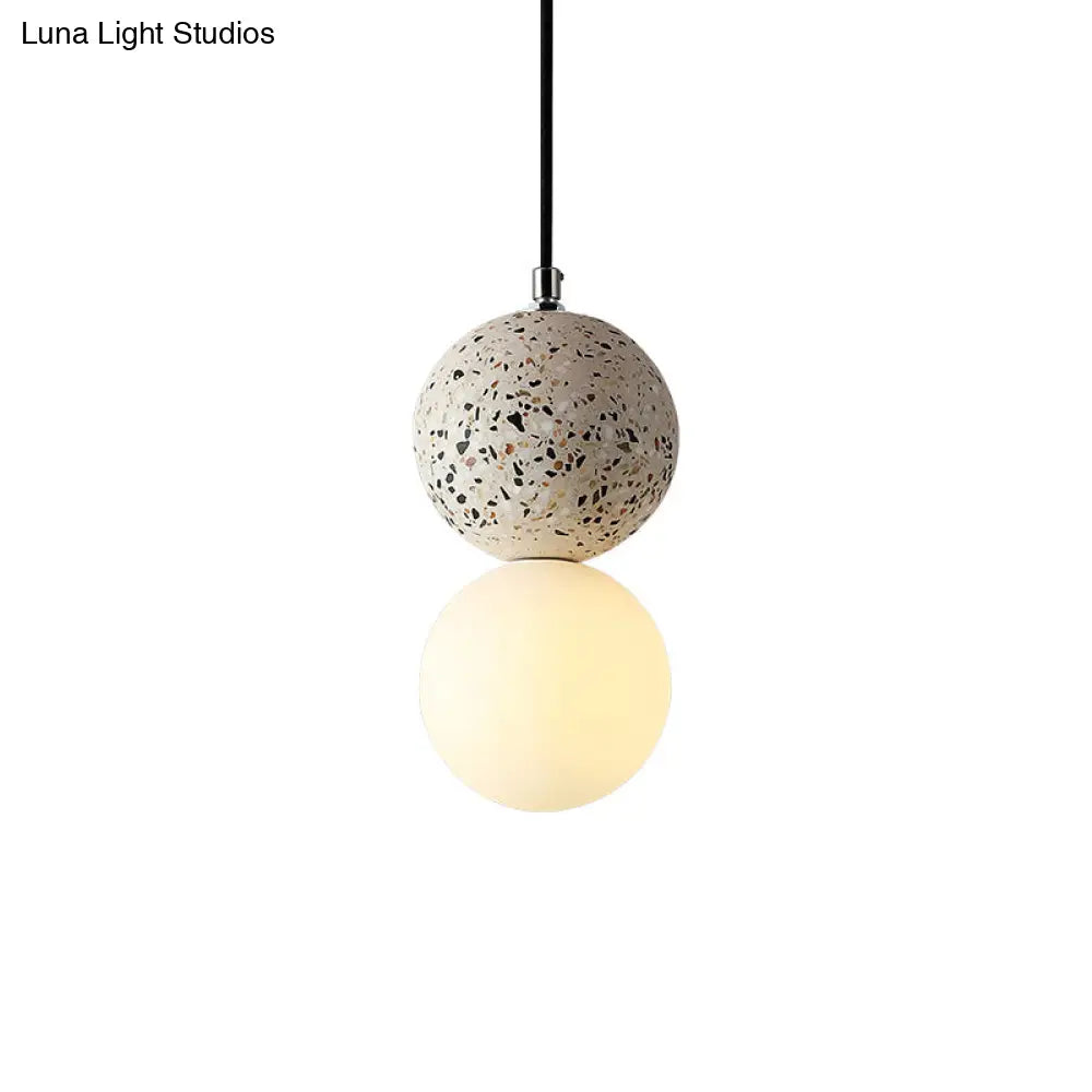 Minimalist Frosted Glass Pendant Light With Terrazzo Accent - Ideal For Dining Room