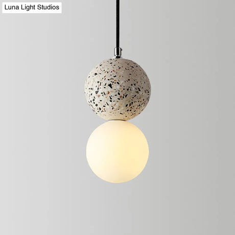 Minimalist Frosted Glass Pendant Light With Terrazzo Accent - Ideal For Dining Room
