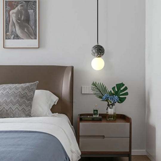 Minimalist Frosted Glass Pendant Light With Terrazzo Accent - Ideal For Dining Room Black