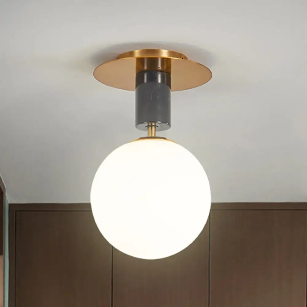 Minimalist Frosted Glass Spherical Flush Mount Lighting In Gold - Bedroom Ceiling Fixture 1 /