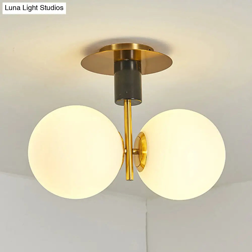 Minimalist Frosted Glass Spherical Flush Mount Lighting In Gold - Bedroom Ceiling Fixture 2 /