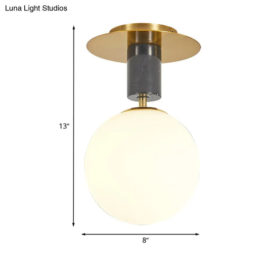 Minimalist Frosted Glass Spherical Flush Mount Lighting In Gold - Bedroom Ceiling Fixture