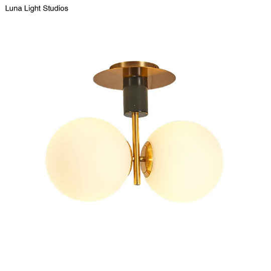 Minimalist Frosted Glass Spherical Flush Mount Lighting In Gold - Bedroom Ceiling Fixture