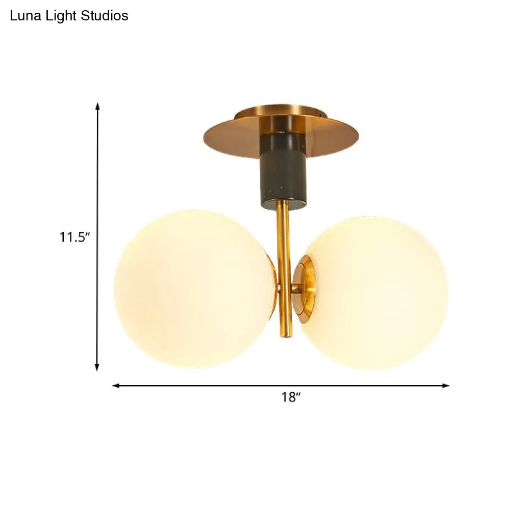 Minimalist Frosted Glass Spherical Flush Mount Lighting In Gold - Bedroom Ceiling Fixture