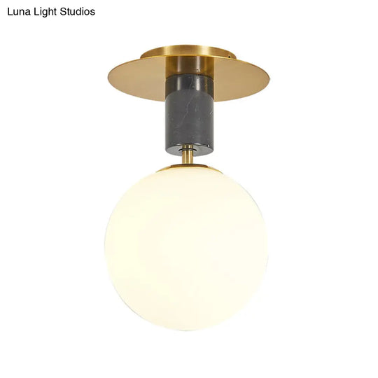 Minimalist Frosted Glass Spherical Flush Mount Lighting In Gold - Bedroom Ceiling Fixture